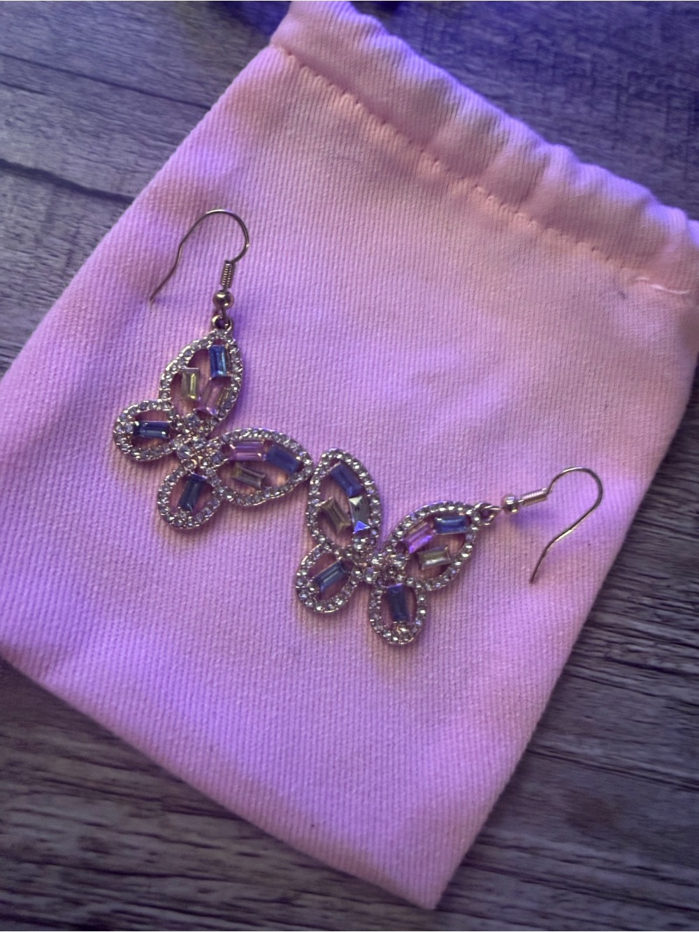 Anthropologie Iridescent Purple Butterfly Crystal Drop Earrings